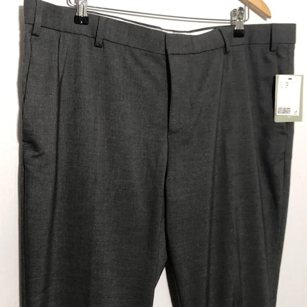 H&M Dress Pants Mens 44 R Gray Slim Fit Stretch Pockets Flat Front New